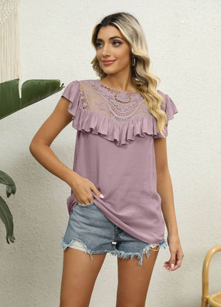 Spliced Lace Ruffled Blouse - MimiStylez