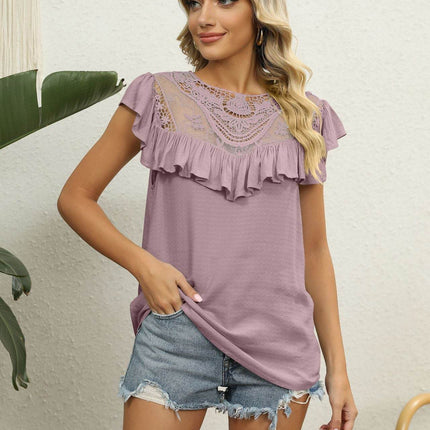 Spliced Lace Ruffled Blouse - MimiStylez