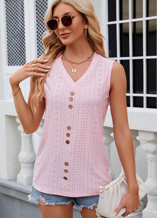 Decorative Button Eyelet V-Neck Tank - MimiStylez