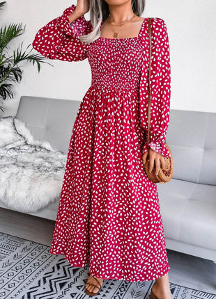 Smocked Square Neck Flounce Sleeve Dress - MimiStylez