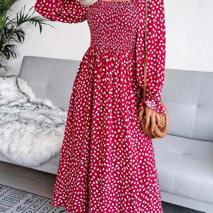 Smocked Square Neck Flounce Sleeve Dress - MimiStylez