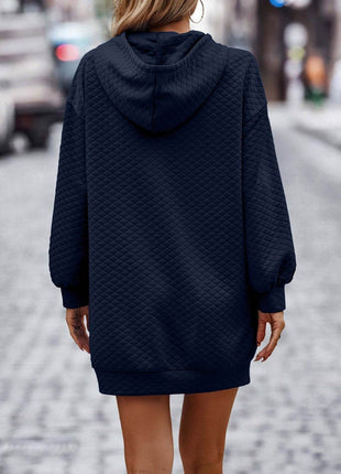 Textured Drawstring Tunic Hoodie - MimiStylez