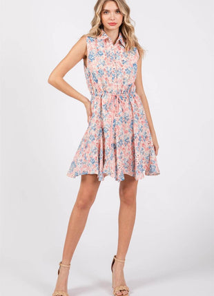 GeeGee Full Size Floral Eyelet Sleeveless Mini Dress - MimiStylez