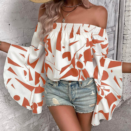 Printed Off-Shoulder Bell Sleeve Blouse - MimiStylez