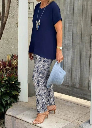 Full Size Round Neck Short Sleeve Top and Pants Set Plus Size - MimiStylez
