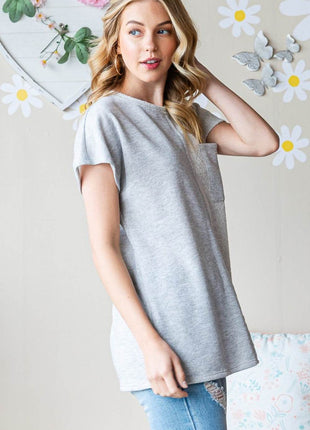 Heimish Full Size Pocketed Round Neck Short Sleeve T-Shirt - MimiStylez