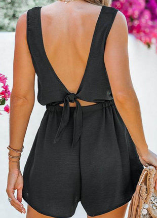 Backless Round Neck Sleeveless Romper - MimiStylez