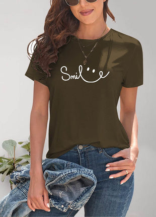 SMILE Round Neck Short Sleeve T-Shirt - MimiStylez