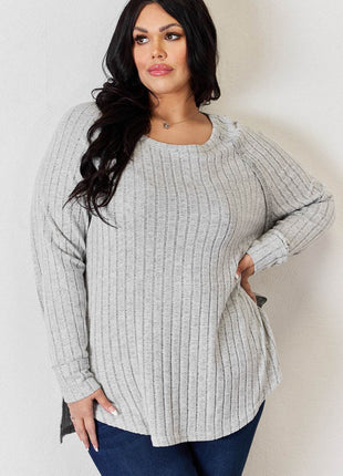 Basic Bae Full Size Ribbed Round Neck Slit T-Shirt - MimiStylez