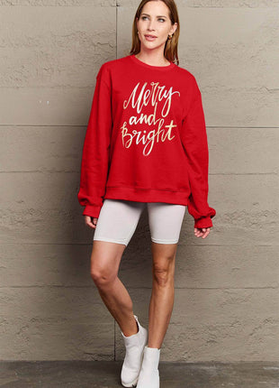 Simply Love Full Size MERRY AND BRIGHT Graphic Sweatshirt - MimiStylez