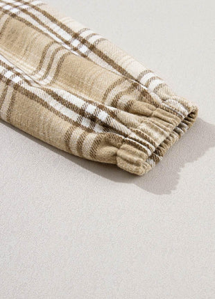 Drawstring Plaid Half Zip Raglan Sleeve Hoodie - MimiStylez