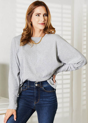 Double Take Seam Detail Round Neck Long Sleeve Top - MimiStylez