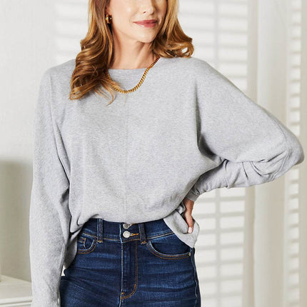 Double Take Seam Detail Round Neck Long Sleeve Top - MimiStylez