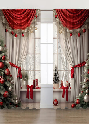 2PCs Curtain Christmas Series Curtain 3D Digital Printing