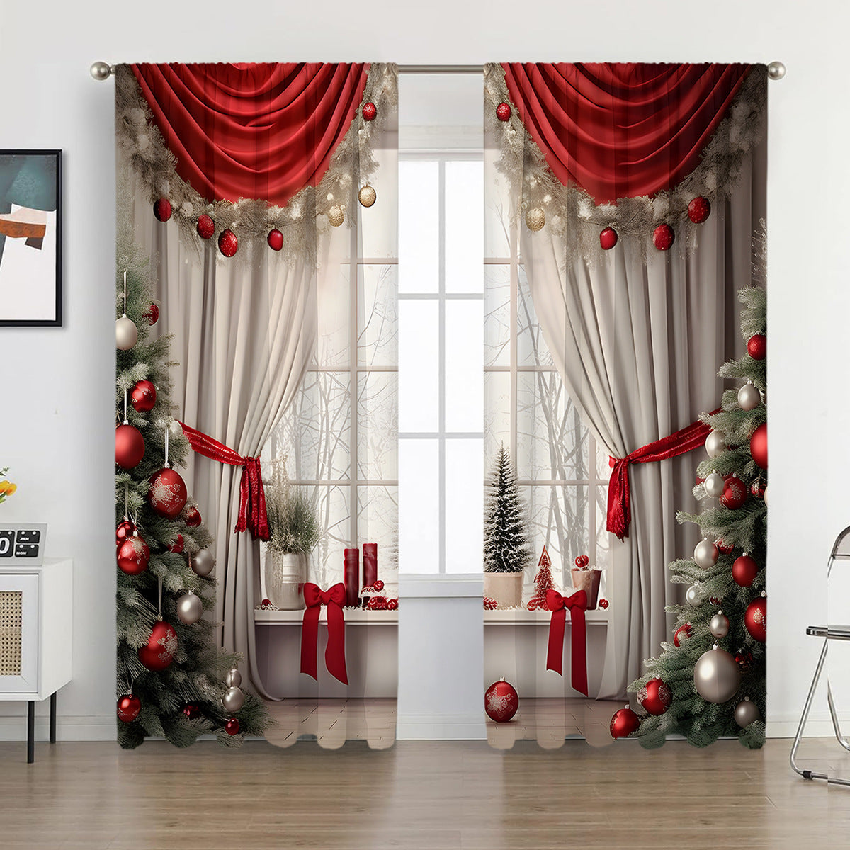 2PCs European Curtain Christmas Series Curtain Factory Generation 3D Digital Printing