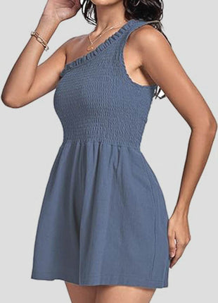 Smocked Single Shoulder Romper - MimiStylez