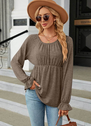 Round Neck Flounce Sleeve Blouse - MimiStylez