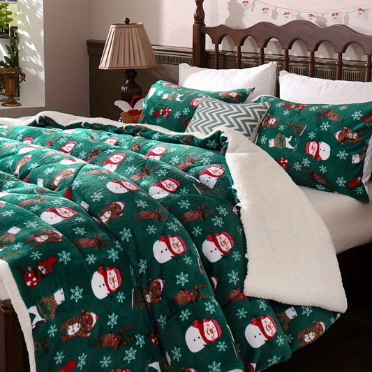 Festive Christmas Bedding Set: 1 Queen Size Comforter with 200 GSM Polyester Filling, 2 Pillow Shams, And 2 Pillowcases - Perfect for Winter Bedrooms