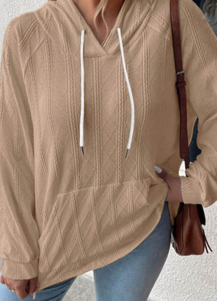 Textured Drawstring Kangaroo Pocket Hoodie - MimiStylez