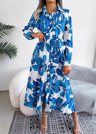 Tied Button Up Long Sleeve Dress - MimiStylez