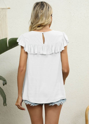 Spliced Lace Ruffled Blouse - MimiStylez