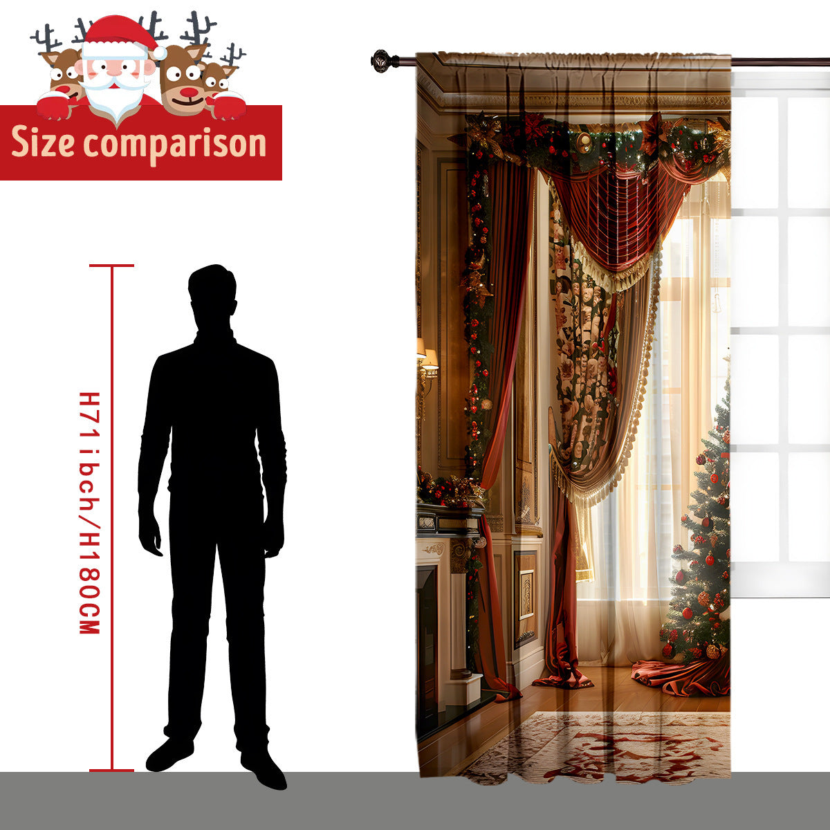 2PCs Christmas Curtain 3D Digital Printing