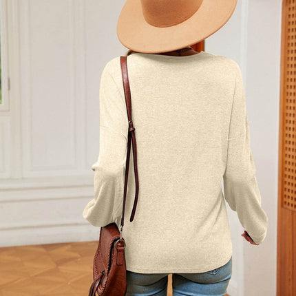 Contrast V-Neck Long Sleeve Blouse - MimiStylez