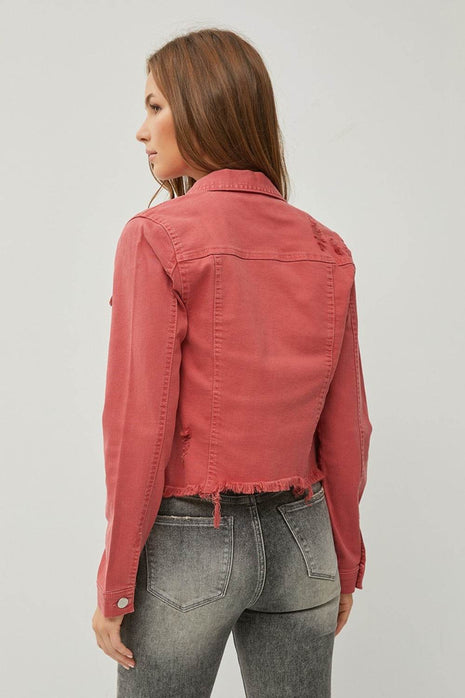 RISEN Raw Hem Button Up Cropped Denim Jacket - MimiStylez