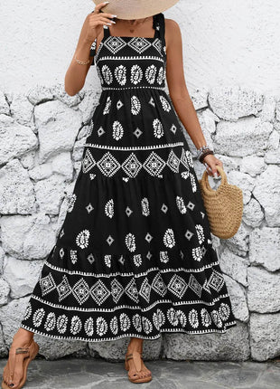 Printed Square Neck Maxi Cami Dress - MimiStylez