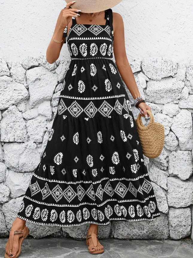 Printed Square Neck Maxi Cami Dress - MimiStylez