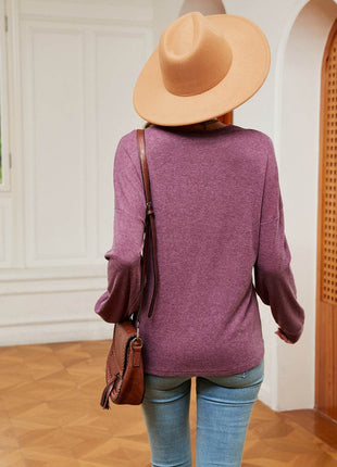 Contrast V-Neck Long Sleeve Blouse - MimiStylez