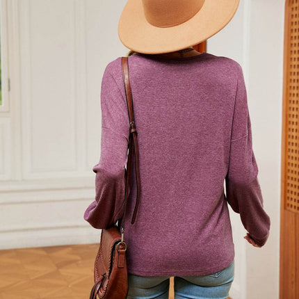 Contrast V-Neck Long Sleeve Blouse - MimiStylez