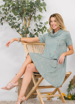 Celeste Full Size Decor Button Short Sleeve Dress with Pockets - MimiStylez