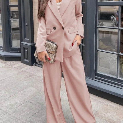 Buttoned Lapel Collar Long Sleeve Blazer and Pants Set - MimiStylez