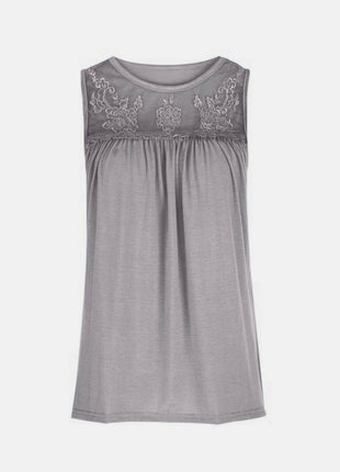 Lace Detail Round Neck Tank - MimiStylez