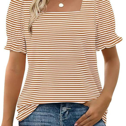 Simple U-neck Petal Sleeve Loose T-shirt - MimiStylez