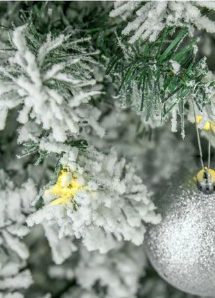 9FT Pre-Lit Snow-Flocked Slim Douglas Fir Christmas Tree With Realistic Branches, 550 LED Lights And 988 Tips