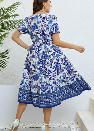 Floral Flounce Sleeve Surplice Dress - MimiStylez