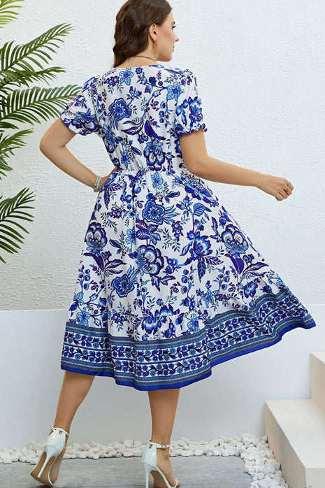 Floral Flounce Sleeve Surplice Dress - MimiStylez