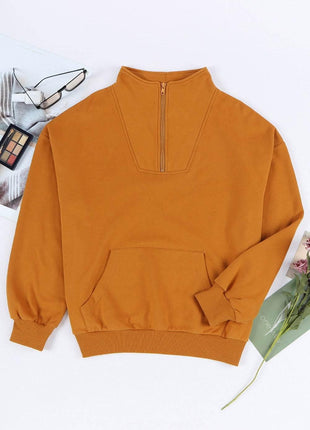 Quarter Zip Dropped Shoulder Sweatshirt - MimiStylez