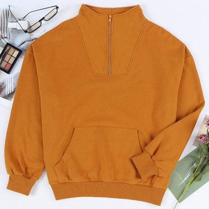 Quarter Zip Dropped Shoulder Sweatshirt - MimiStylez