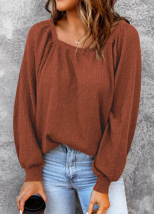 Square Neck Waffle-Knit Top - MimiStylez