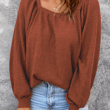 Square Neck Waffle-Knit Top - MimiStylez