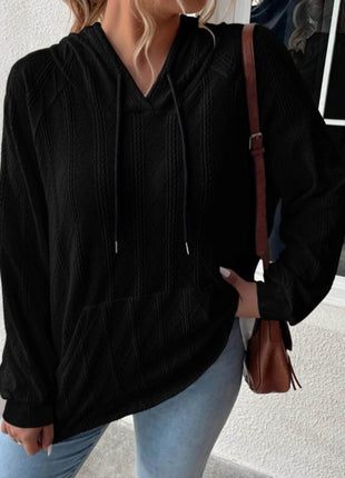 Textured Drawstring Kangaroo Pocket Hoodie - MimiStylez