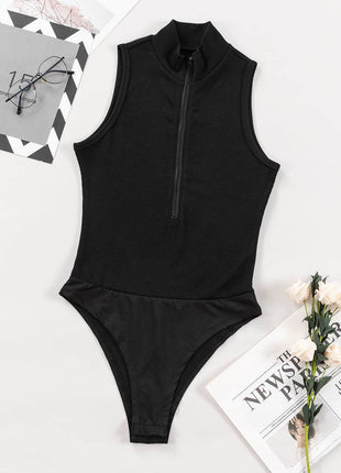 Zip Up Mock Neck Sleeveless Bodysuit - MimiStylez