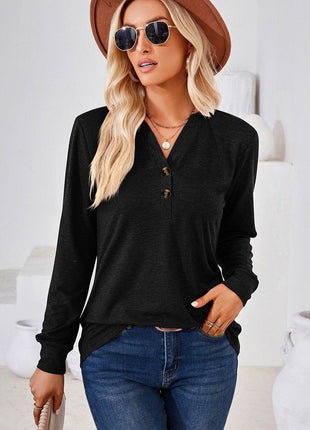 Notched Long Sleeve T-Shirt - MimiStylez
