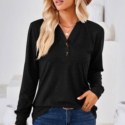 Notched Long Sleeve T-Shirt - MimiStylez