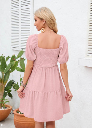 Swiss Dot Smocked Square Neck Dress - MimiStylez