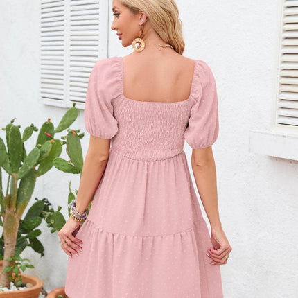 Swiss Dot Smocked Square Neck Dress - MimiStylez