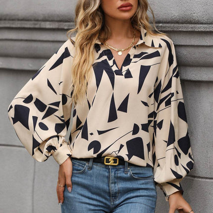Printed Johnny Collar Blouse - MimiStylez